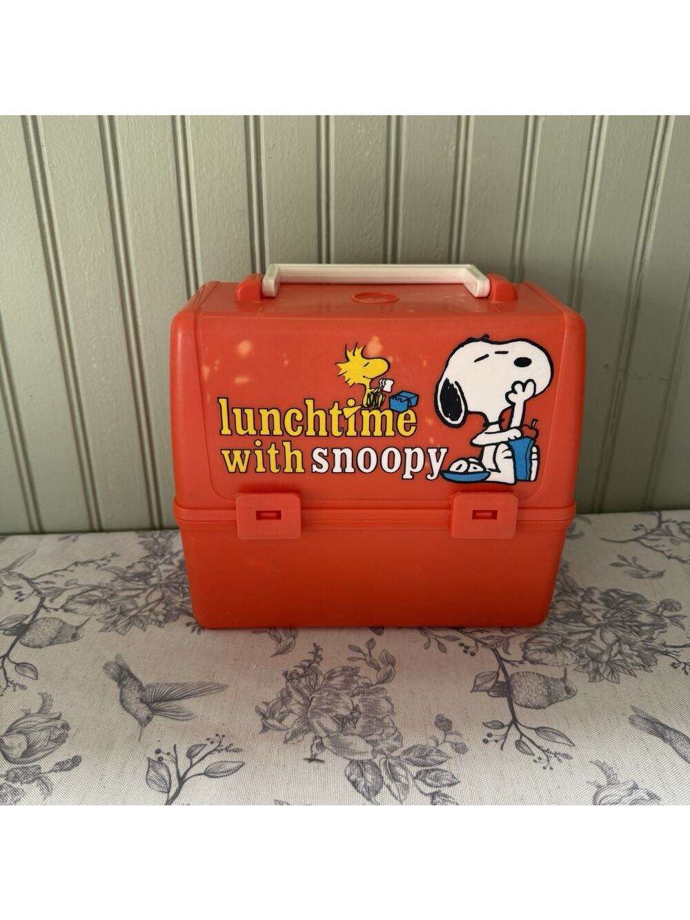 Vtg 1965 Lunch Time with Snoopy WoodstockPeanuts Lunch Box Orange 60s Plastic